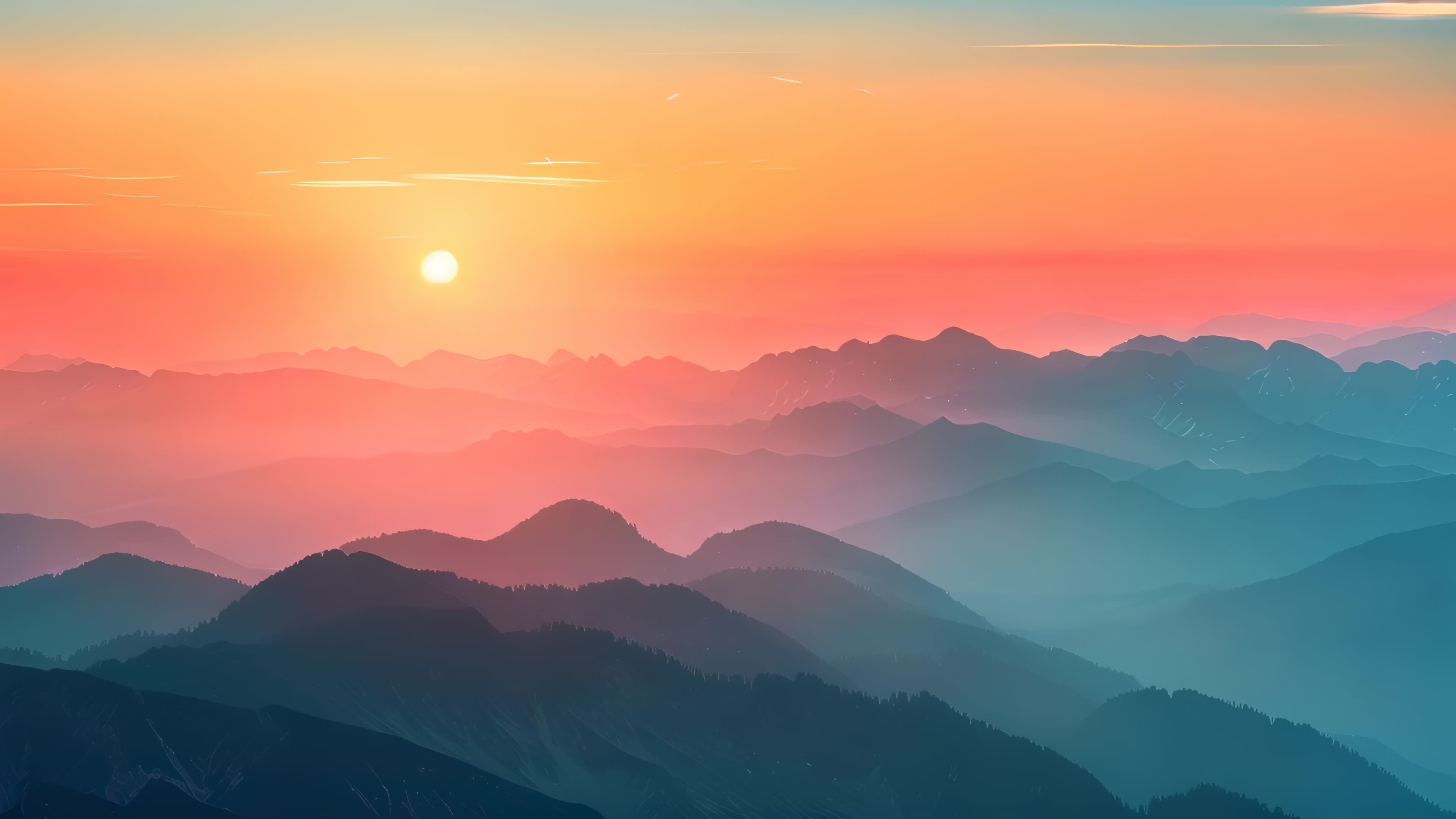 日出日落中国风山水水墨画背景