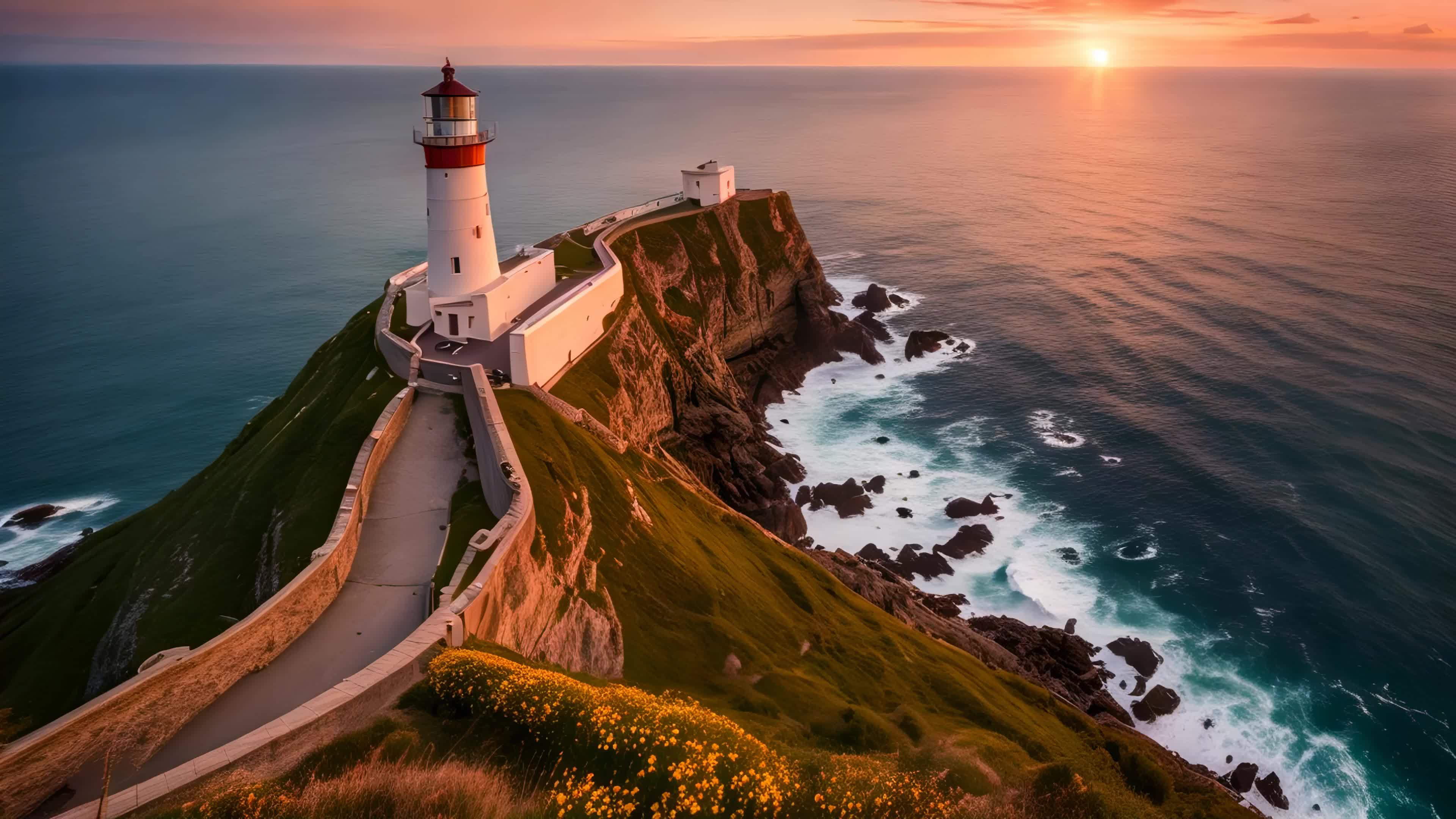 海岸大海和自然岩石上的灯塔