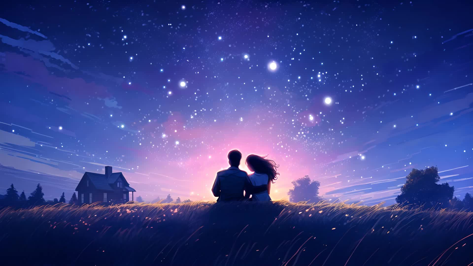 情人节情人星空下甜蜜约会