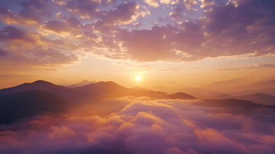 夕阳晚霞时的云海日出山脉视频