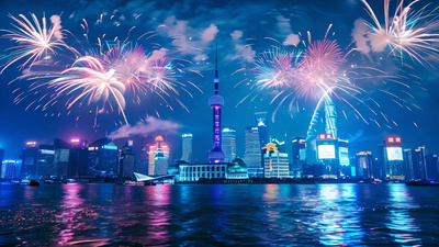 上海实拍视频素材跨年节日活动上海庆祝城市烟花夜景