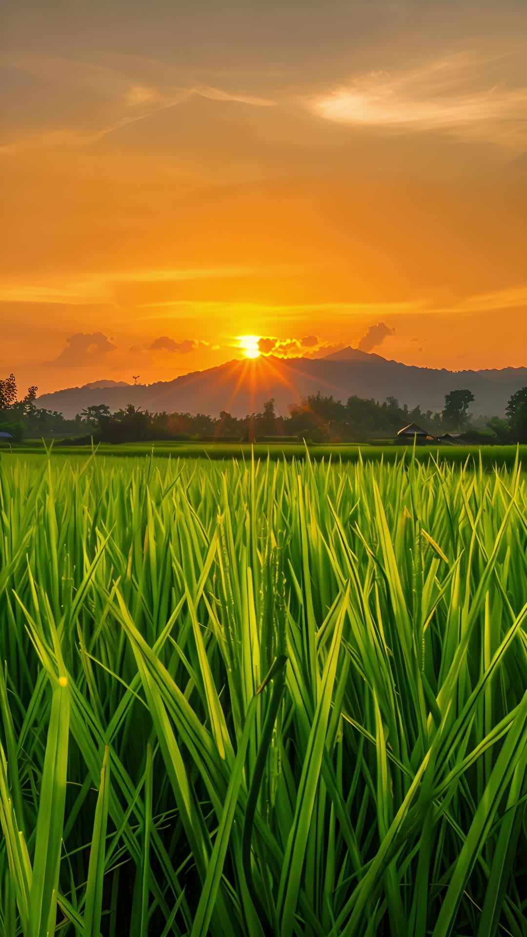 唯美逆光夕阳下的田野