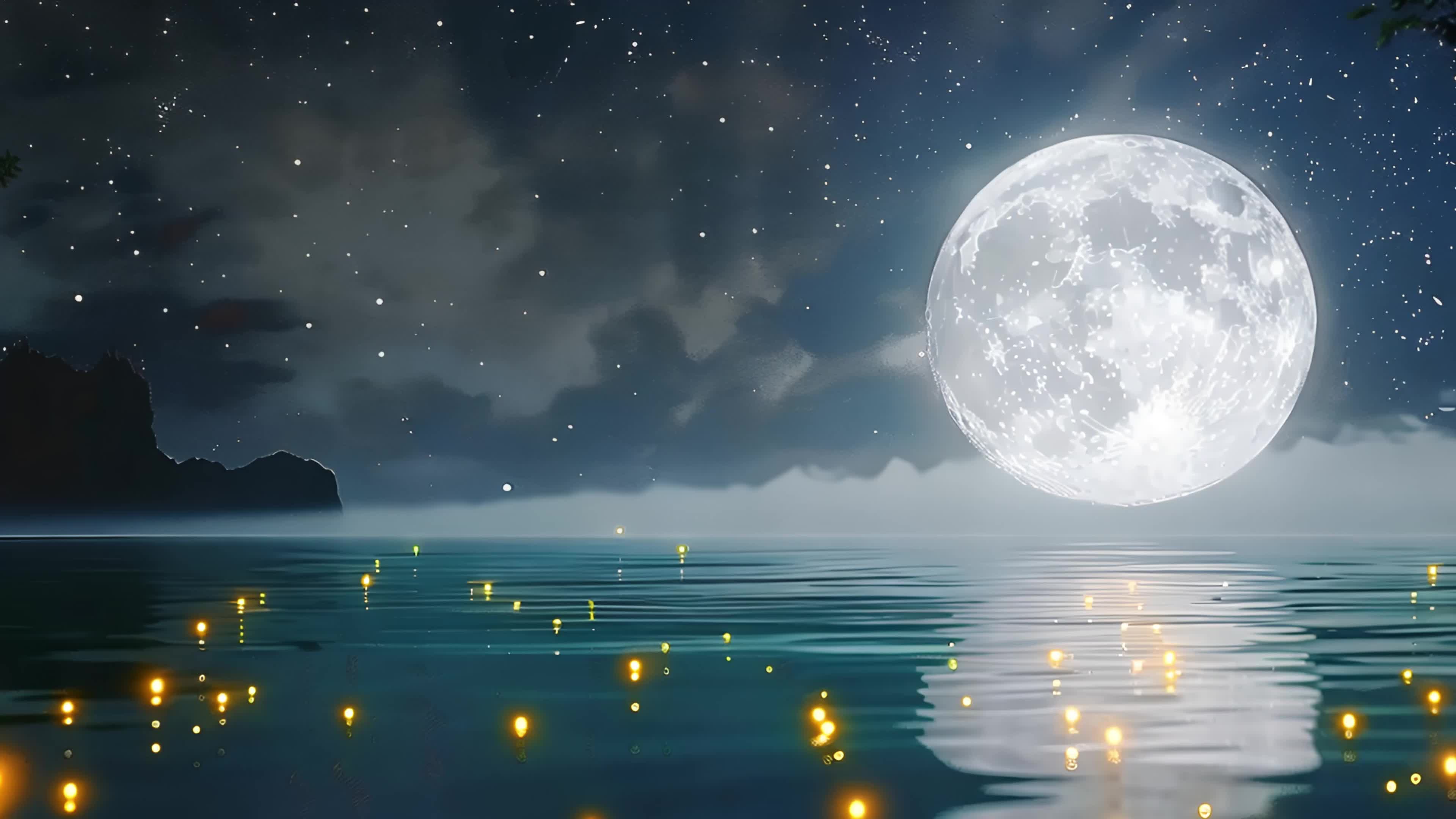 4k中秋节夜晚赏月海上升明月视频素材视频特效素材-千库网