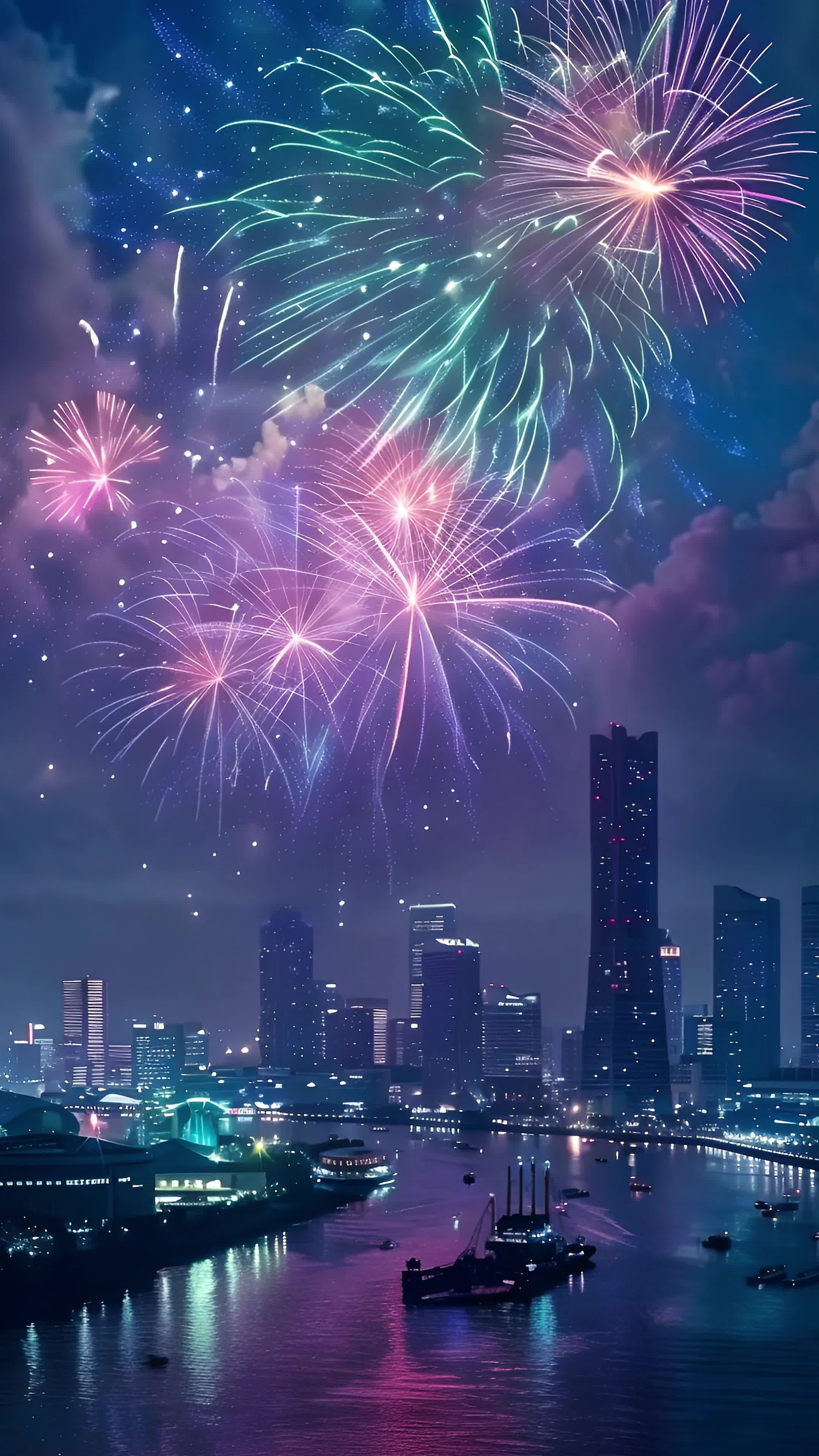 4k城市夜景烟花素材视频实拍