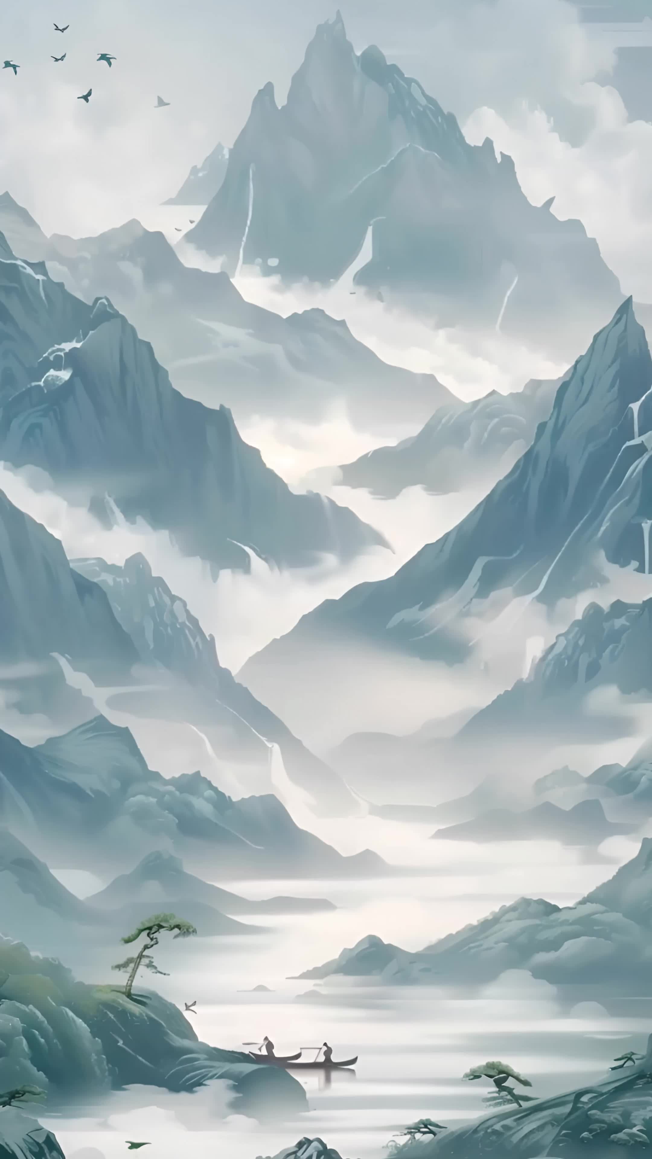 4k水墨山水背景素材