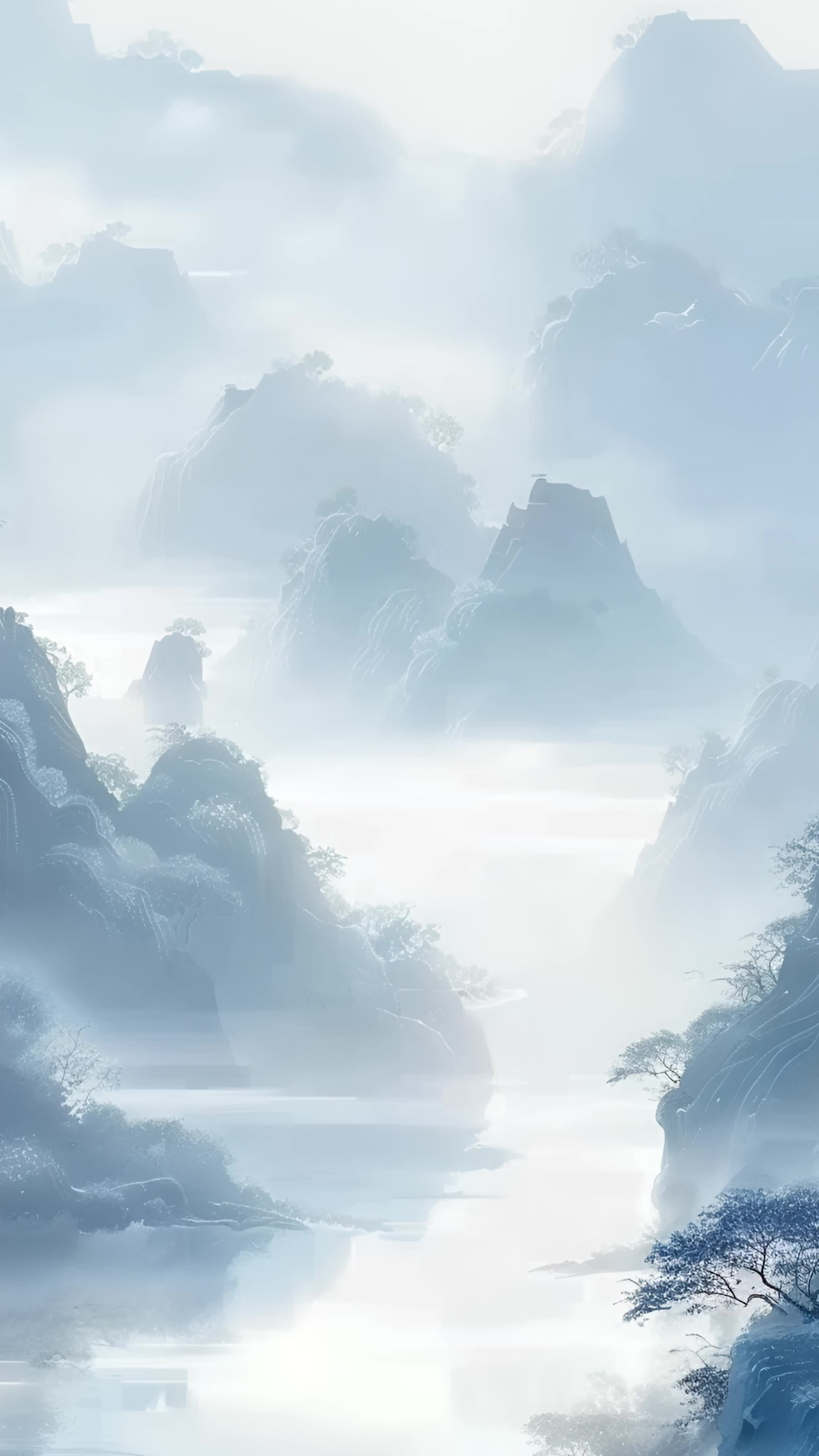 4k古风水墨山水背景素材