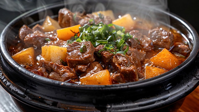 4K美食土豆烧牛肉特写视频实拍