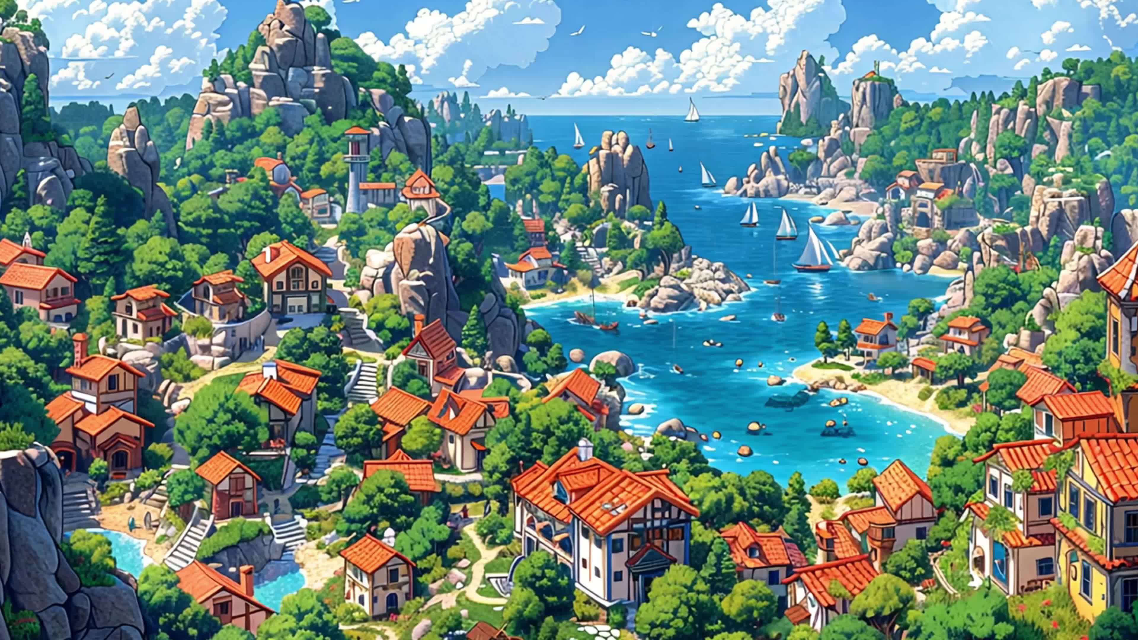 4k虚拟场景游戏卡通海景素材