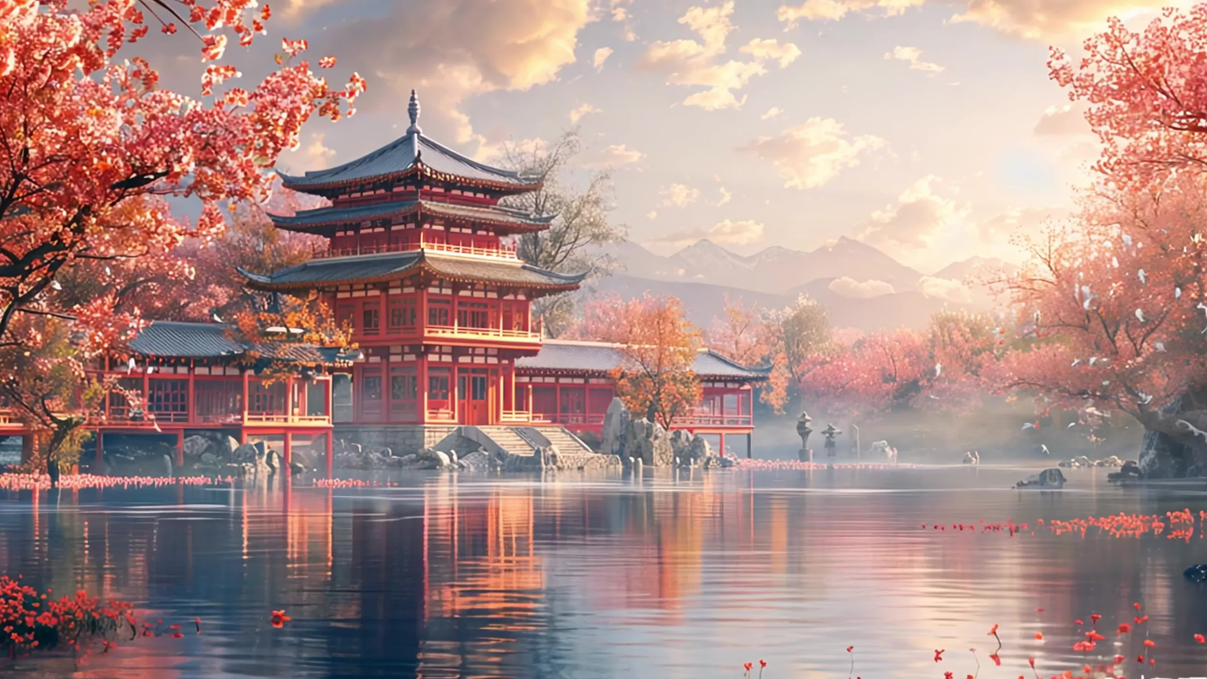 4k秋天园林插背景素材