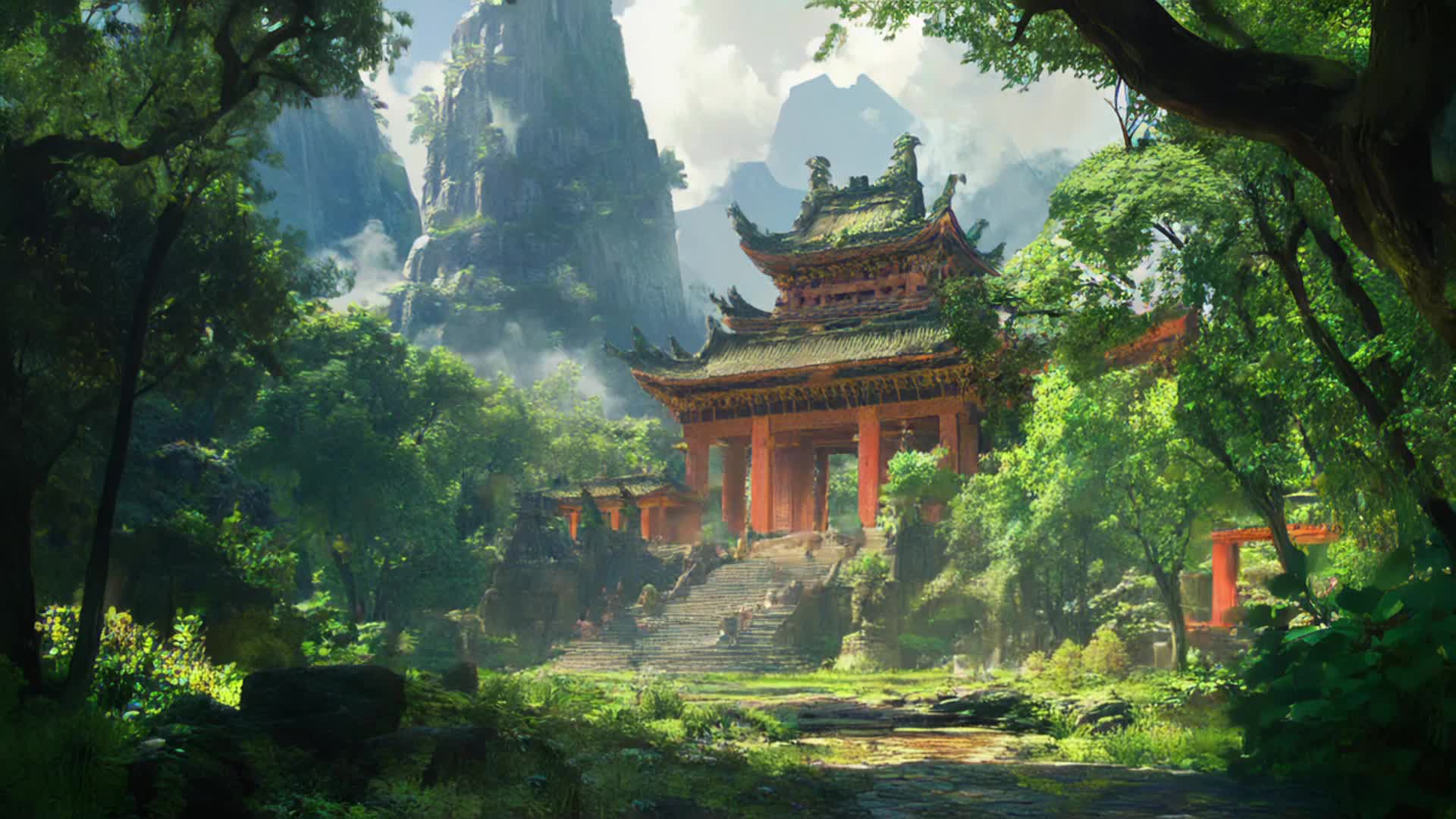 游戏cg庙宇群山黑神话动画场景