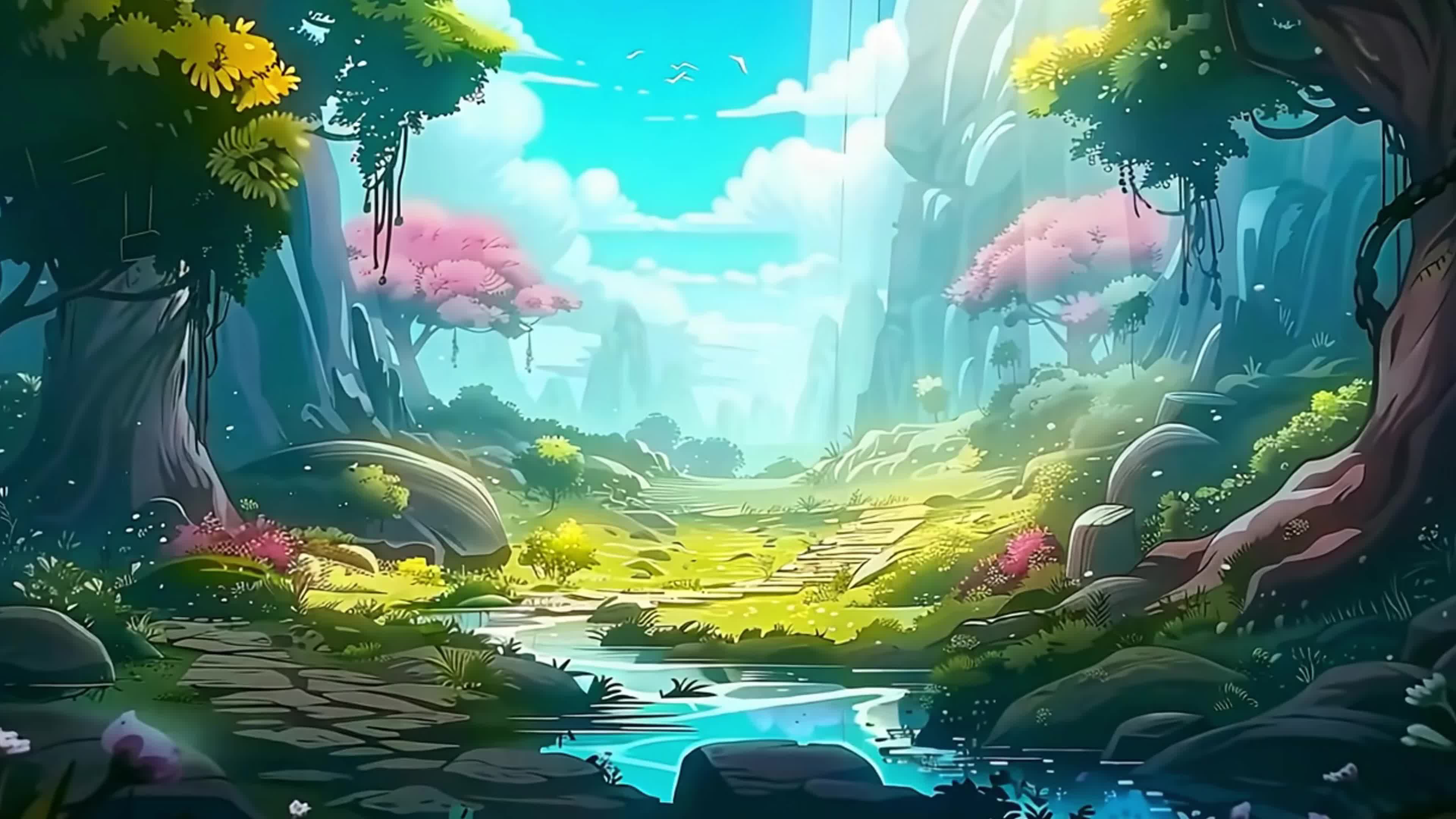4k卡通森林风景游戏场景素材