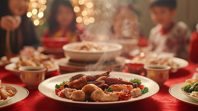 团圆饭中国传统美食节日美食实拍视频素材