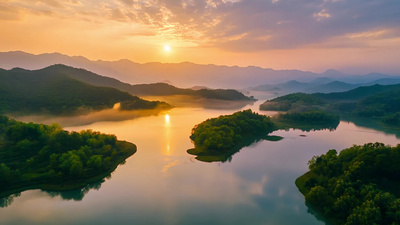 4K自然风景春天夕阳山川河流实拍素材