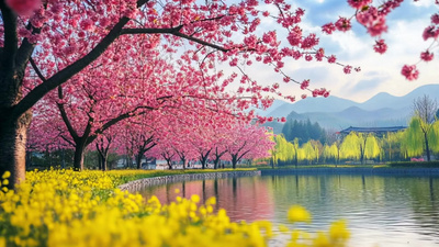 4k自然风景治愈桃花树春天视频