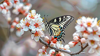 4k春天一只蝴蝶落在盛开的花朵上素材实拍视频素材