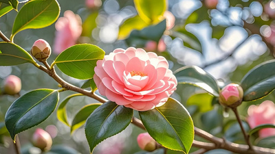 春天花朵绽放实拍视频素材4K春天盛开绽放的粉色山茶花花朵视频实拍