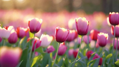 4K春天花朵绽放郁金香花海视频实拍