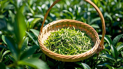 4K春天茶园簸箕竹筐里的茶叶特写实拍视频素材