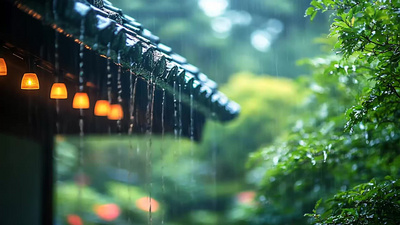 雨水滴落在屋檐下雨景视频素材