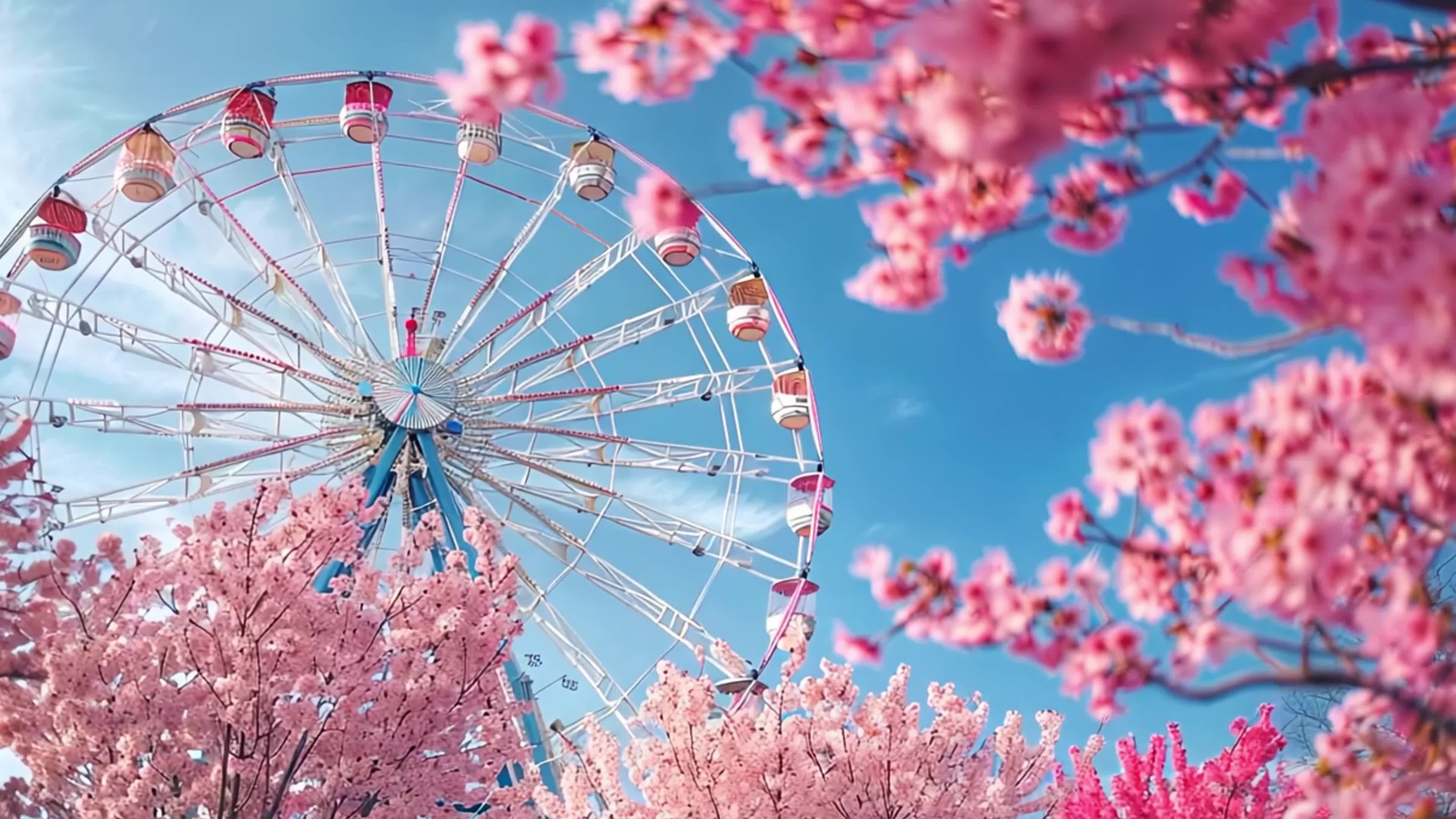 4k春天的樱花与摩天轮素材实拍视频素材视频特效素材