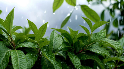 升格春天春雷春雨下雨天雨中的绿叶植物意境惊蛰春分立春