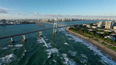 海南实拍视频素材航拍城市风光海南洋浦大桥素材