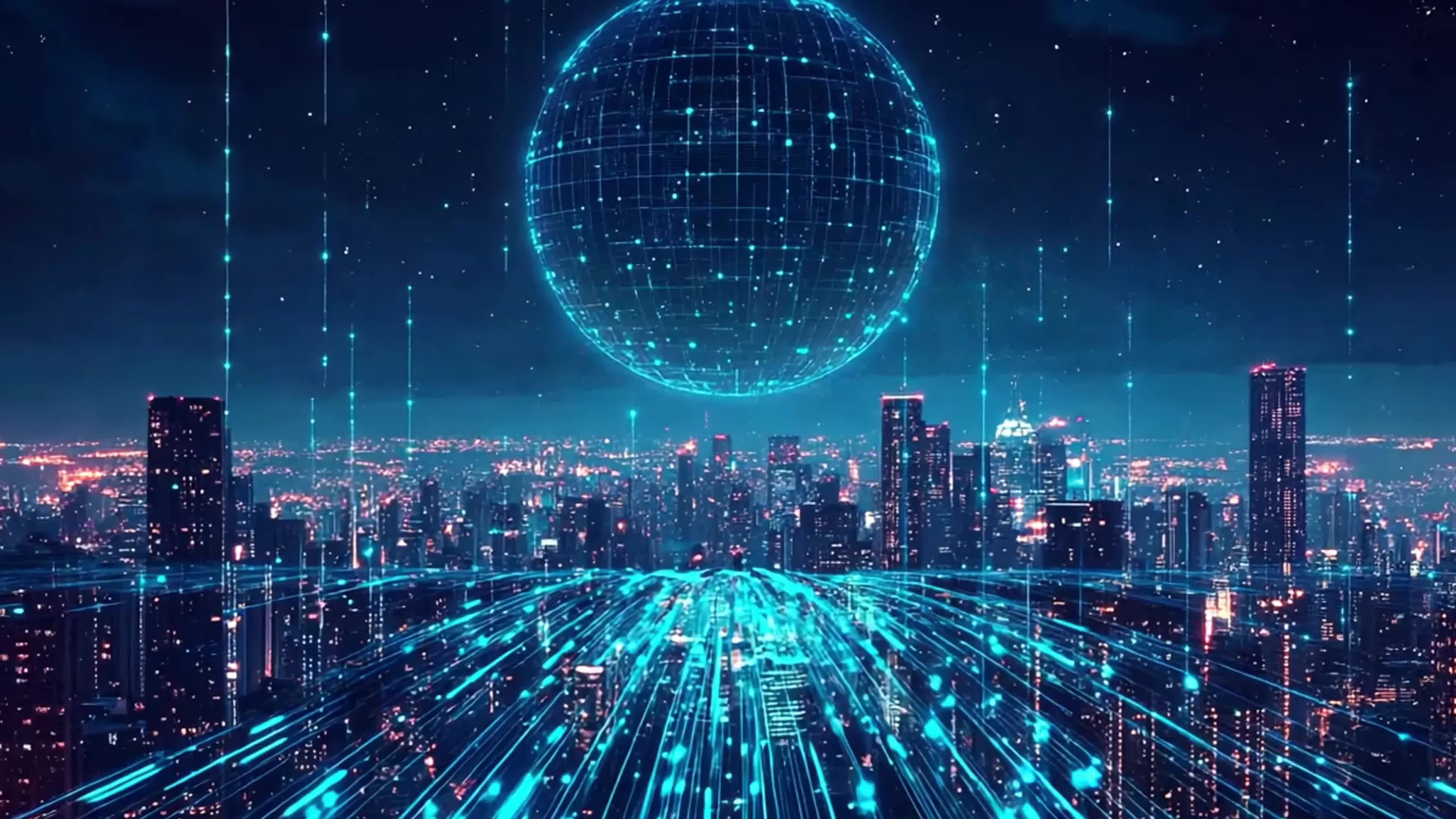 4k未来城市网络空间科技背景素材