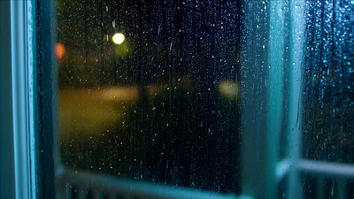 伤感雨夜窗外下雨景象AI视频实拍素材
