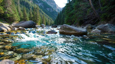 慢动作山间的河流泉水视频