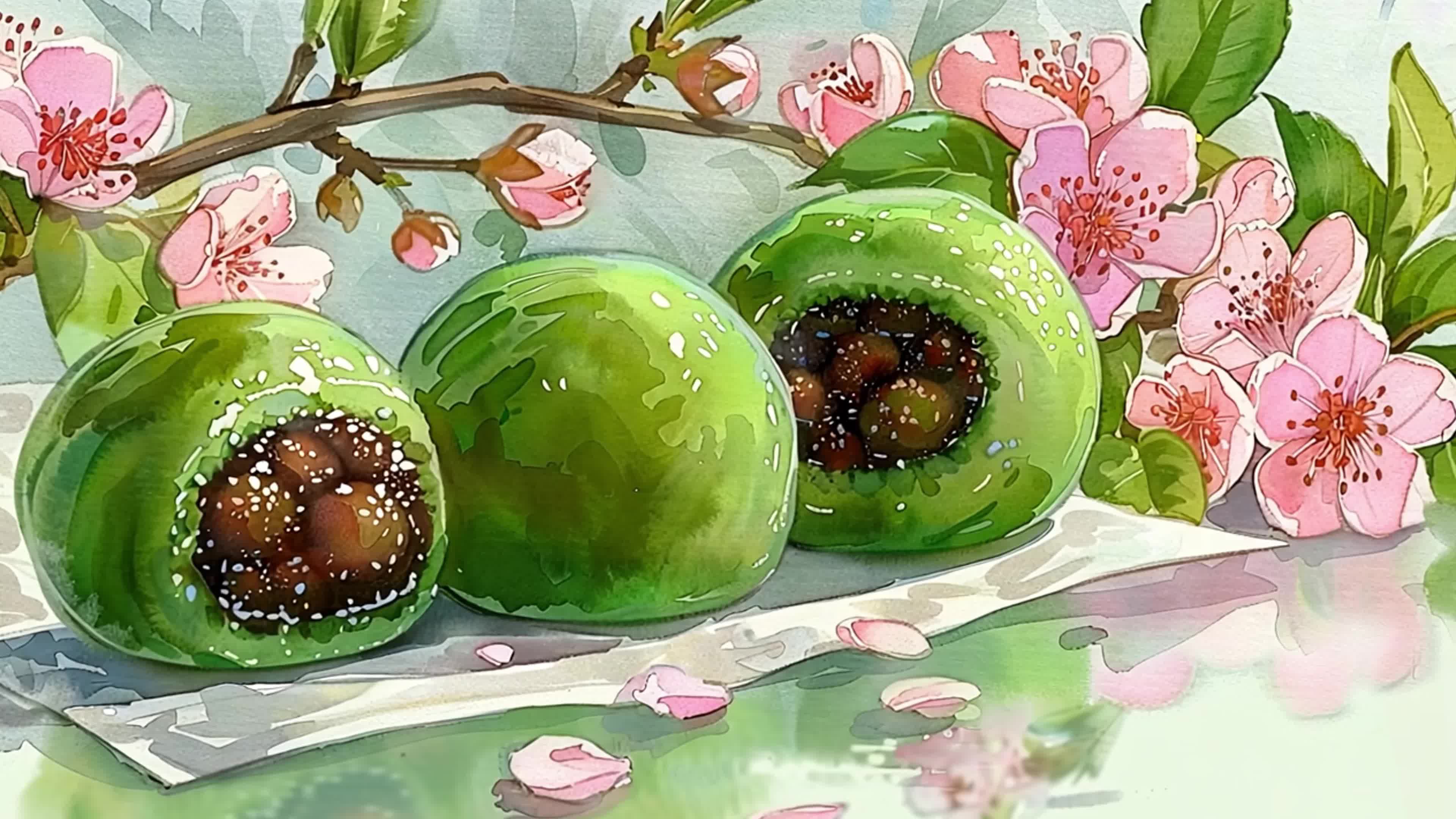 4k清明特色美食青团插画素材素材
