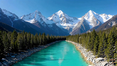 航拍丽江玉龙雪山蓝月谷景区