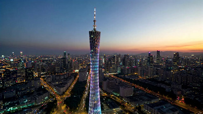 广州塔CBD中央商务区夕阳夜景延时