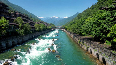 航拍四川都江堰水利景区