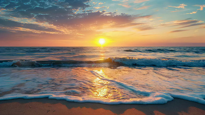 夕阳海浪日出海面自然视频