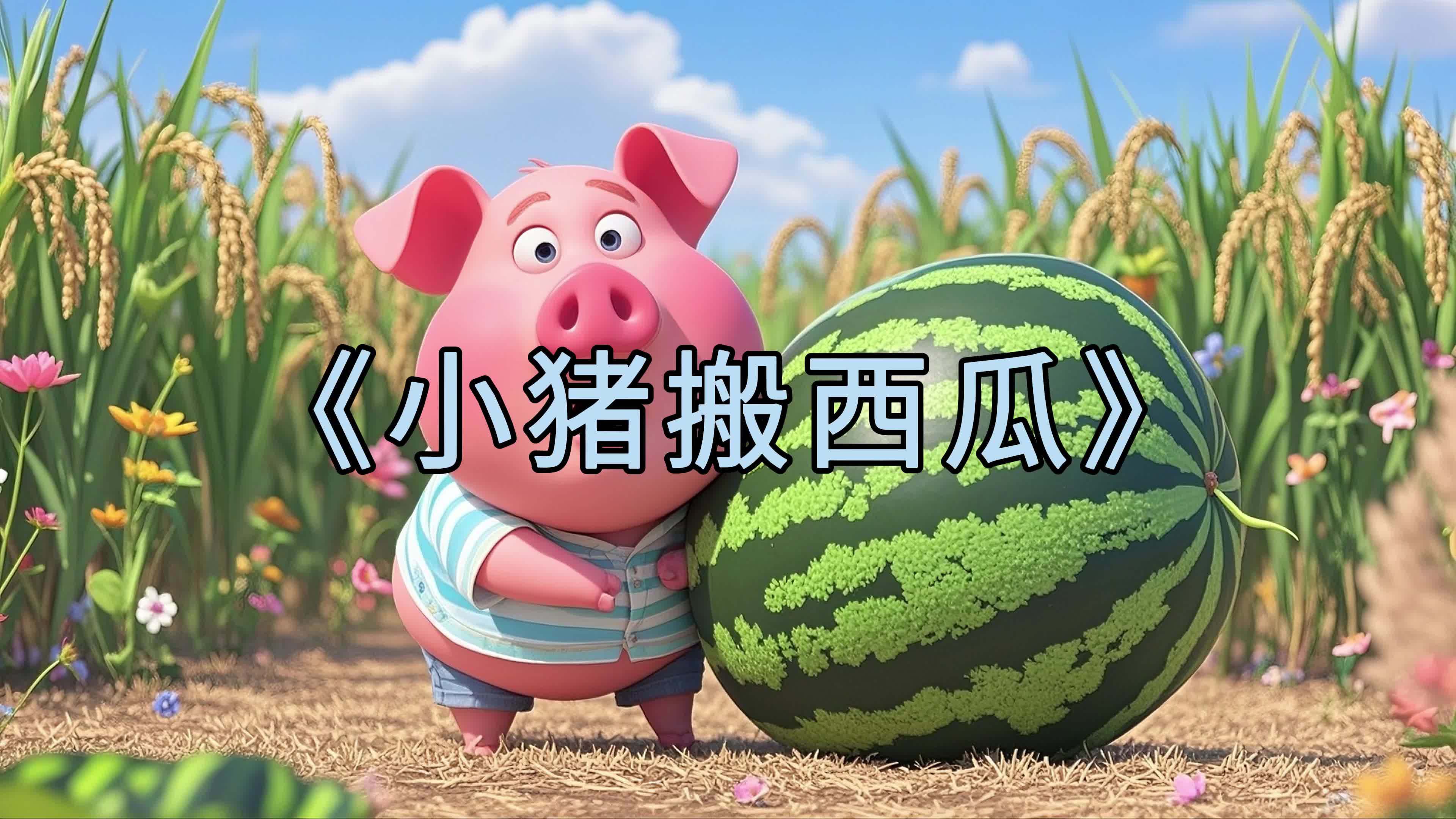 儿童故事小猪搬西瓜绘本睡前故事视频素材