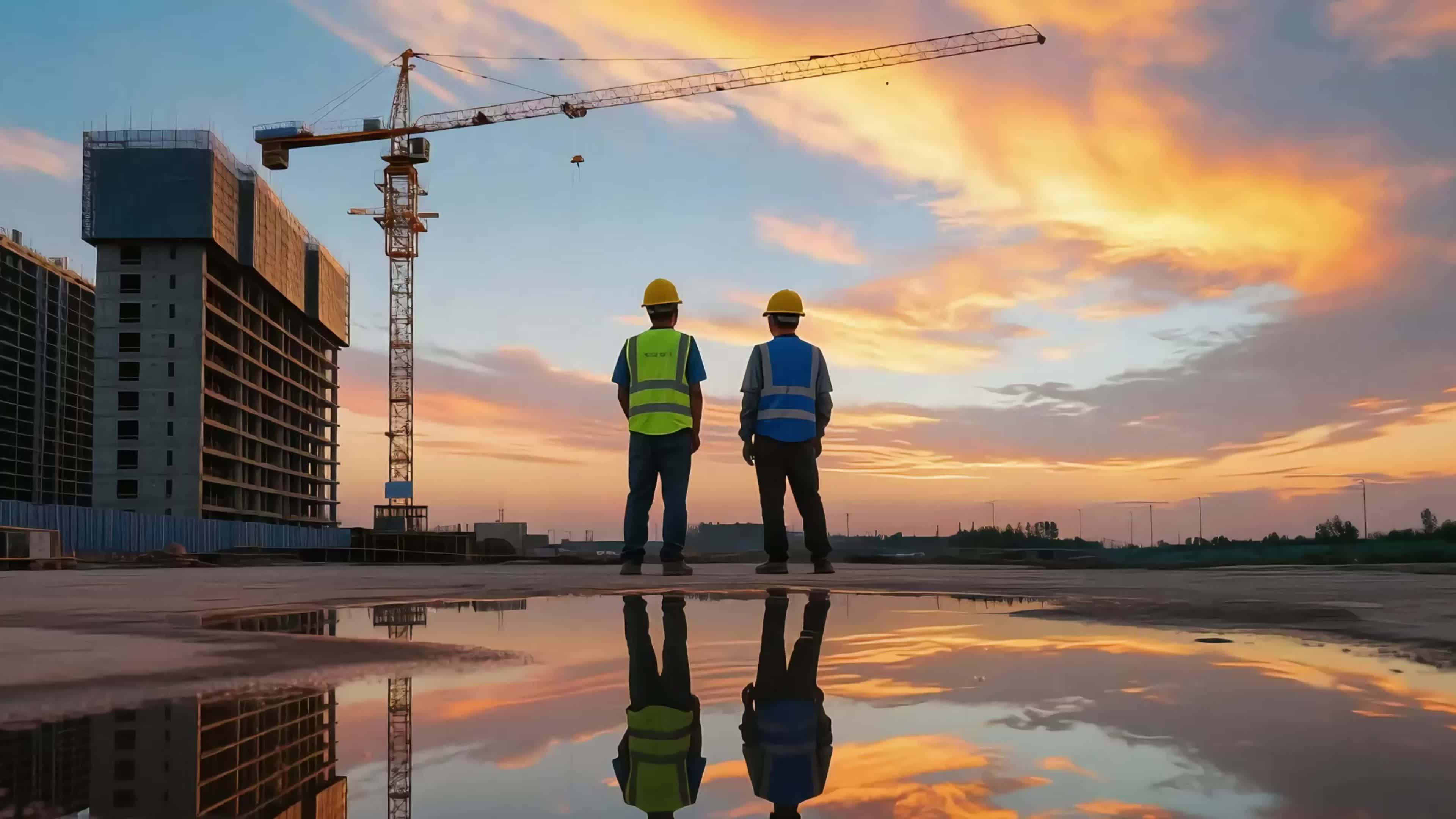 五一劳动节建筑工人夕阳下背影剪影视频视频实拍视频特效素材