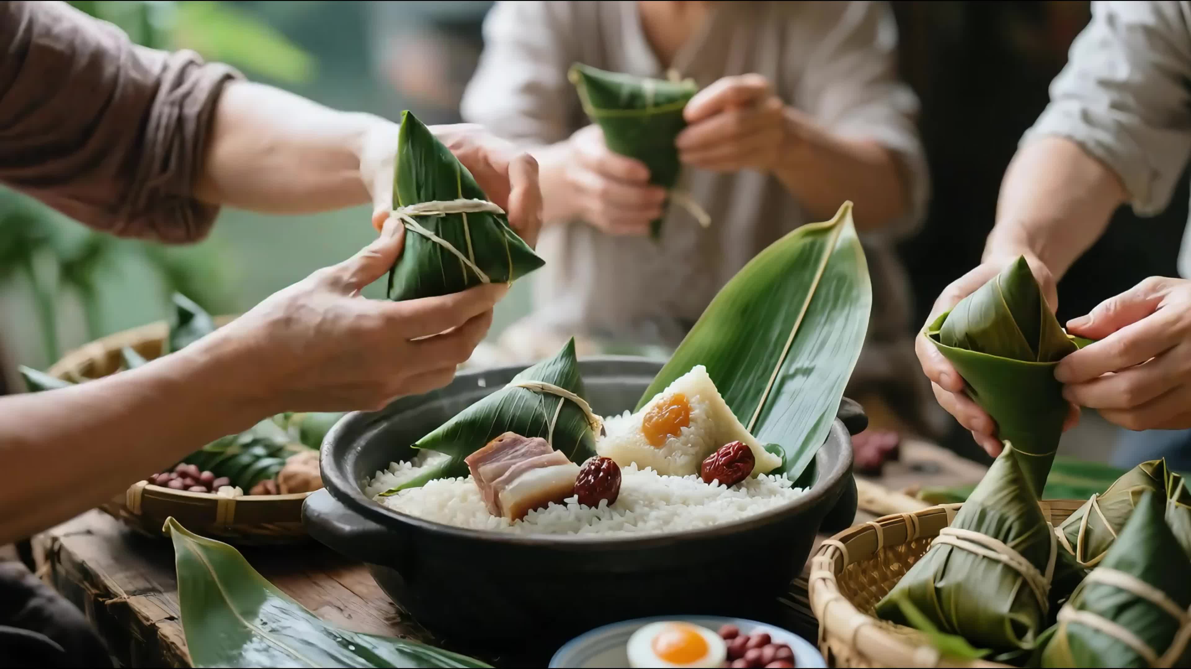 端午节传统节日包粽子美食实拍视频实拍素材视频特效素材