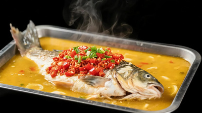 实拍美食烤鱼红色剁椒视频实拍视频素材
