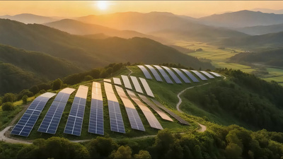 航拍高山上太阳能板光伏发电新能源视频实拍视频素材