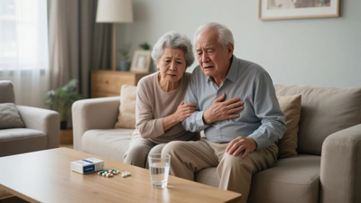 老人的突发心脏不适健康医疗视频