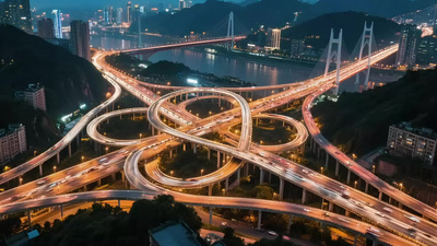 航拍魔幻城市重庆立交桥夜景视频实拍视频素材