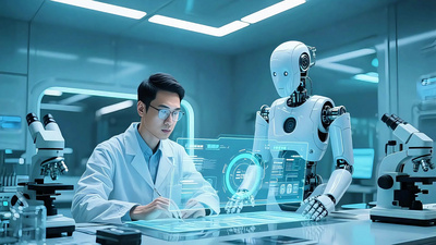 ai配乐实拍视频素材全息未来实验室机器人ai时代科研技术