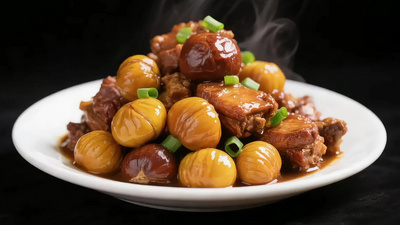 特写秋季传统餐饮美食板栗烧鸡鲜香诱人实拍素材