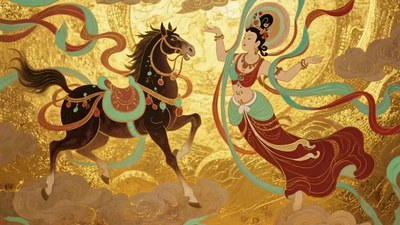 帆布鞋女的实拍视频素材敦煌风格马敦煌女飞天插画视频素材