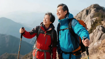 重阳节老人爬山运动游玩