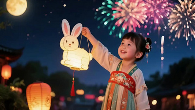 橱窗饰品实拍视频素材中秋佳节月圆人团圆小孩提灯笼饰品背景视频