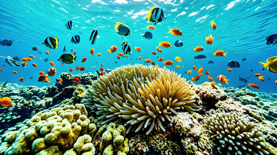 绚丽多彩的热带鱼群海洋生物海底世界