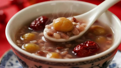 实拍秋季餐饮美食板栗红枣粥实拍视频素材
