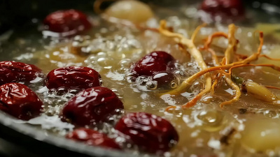 秋季美食红枣虫草养生汤视频素材