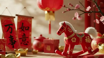 马年新年红色木马喜庆氛围视频视频素材